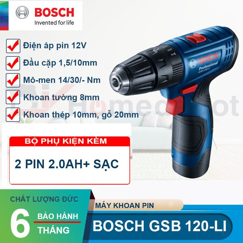 [Mã BMLTB200 giảm đến 100K đơn 499K] Máy khoan pin Bosch GSB 120-LI GEN II 2pin + 1 sạc