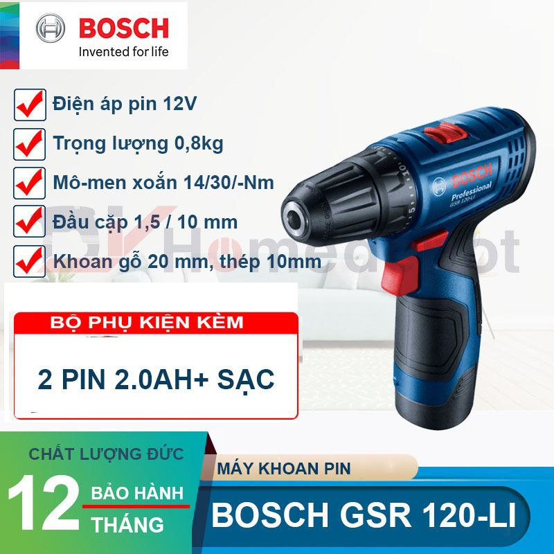 Máy khoan pin Bosch GSR 120-LI GEN II ( 2 pin , 1 sạc )