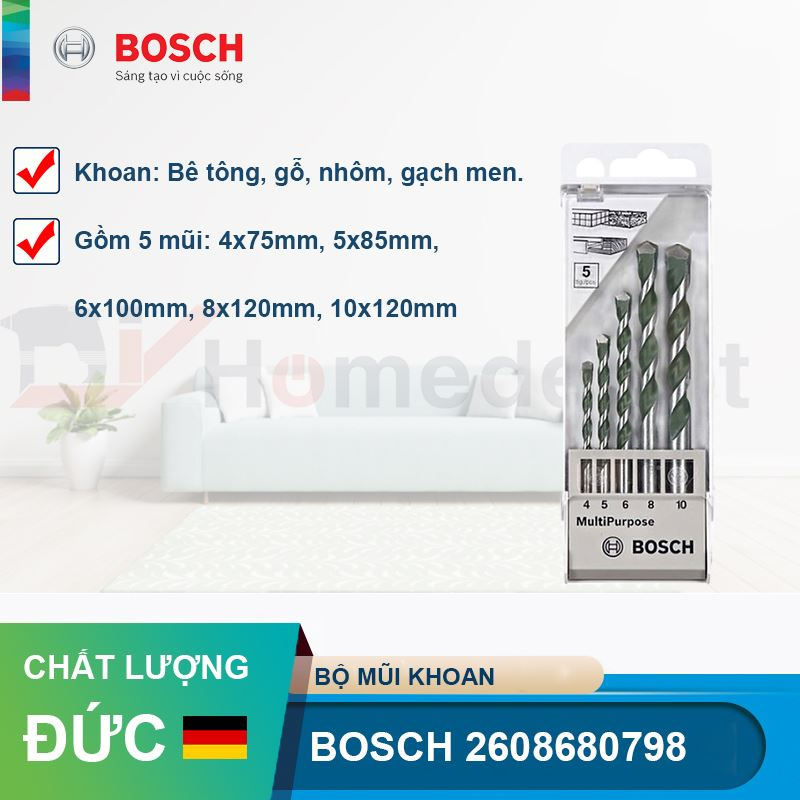 Bộ mũi khoan đa năng 5 cây Bosch 2608680798