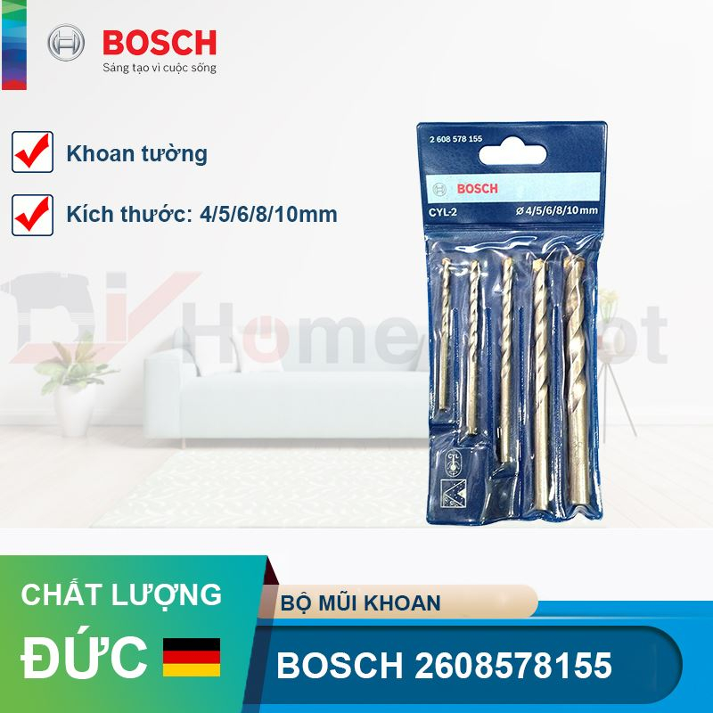 Bộ 5 mũi khoan tường Bosch 4/5/6/8/10mm 2608578155