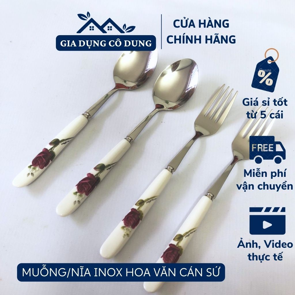 Muỗng/Thìa Inox Cán Sứ In Hoa Văn | Shopee Việt Nam