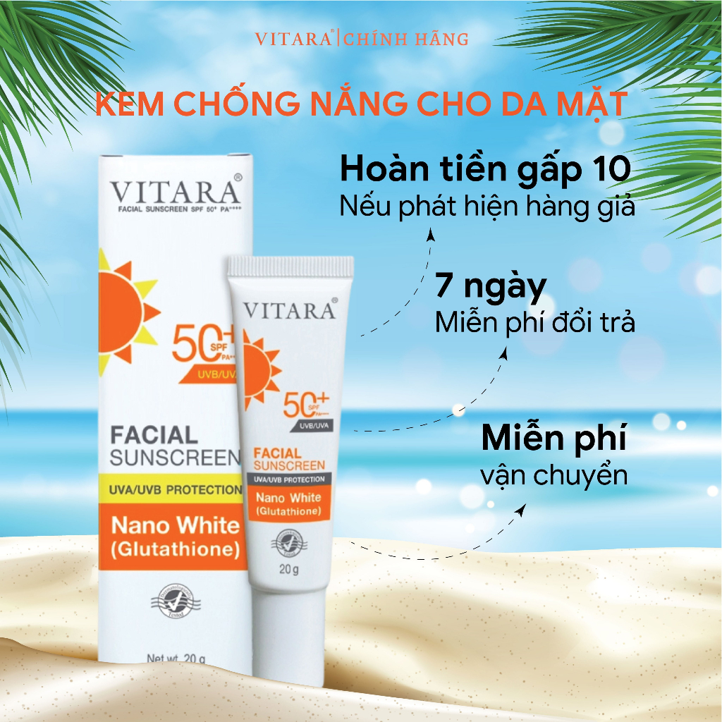 Kem chống nắng Vitara Facial Sunscreen SPF50 PA++, chống nước, làm trắng da, ngăn ngừa cho nám, tàn nhang 20g