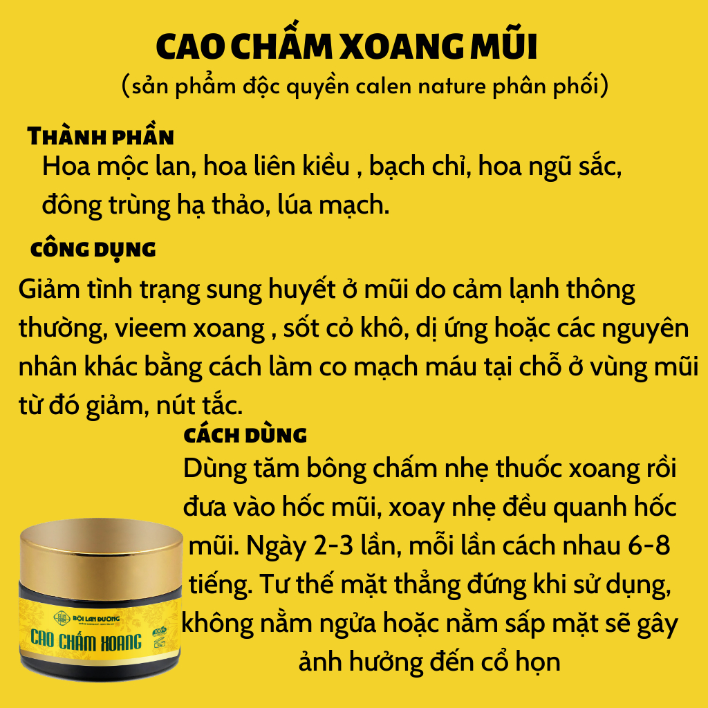 Cao bôi xoang Calen Nature Farm d.ứttt điểm xoang mãn tính, xoang cấp tính, đau xoang, nhức mũi, đọng dờm, chảy nước mũi