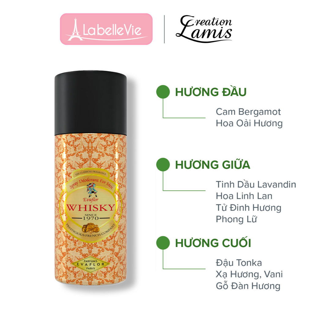 Ảnh Xịt khử mùi toàn thân nam Evaflor Whisky For Men chính hãng Pháp hương tuyết tùng cho quý ông sang trọng 150ml 1