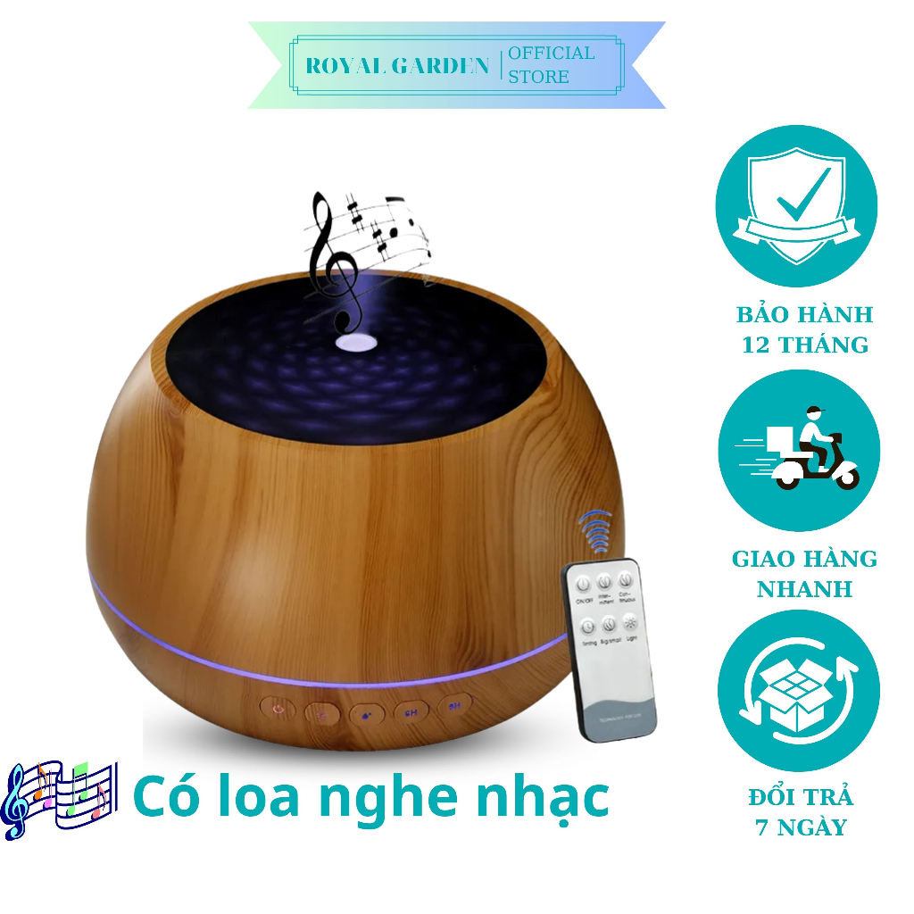 Máy Xông Tinh Dầu ROYAL Dung Tích 1000ml, có loa bluetooth nghe nhạc ,Tạo Hơi Sương Tăng Độ Ẩm, bảo hành 12 tháng
