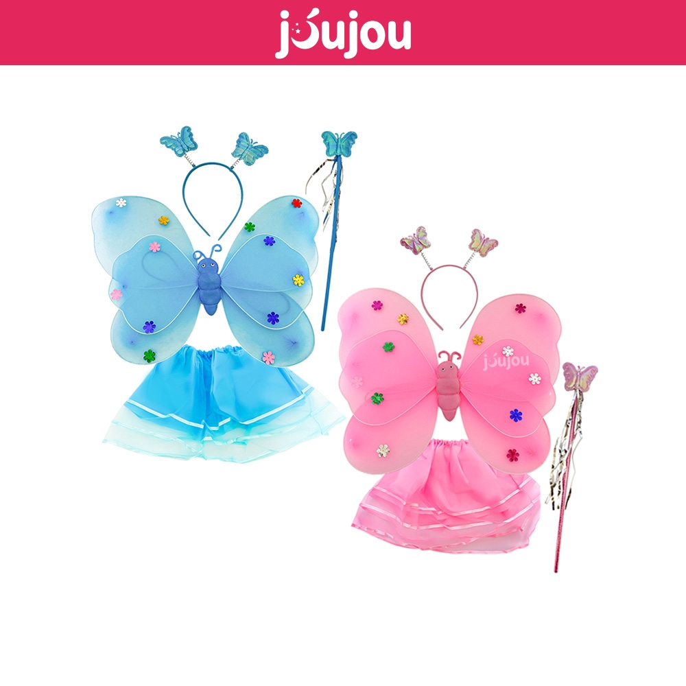 (Summer Sale 50%) Bộ váy cánh tiên JuJou gồm 4 món váy, cánh tiên, bờm, quyền trượng xinh xắn, an toàn cho bé gái