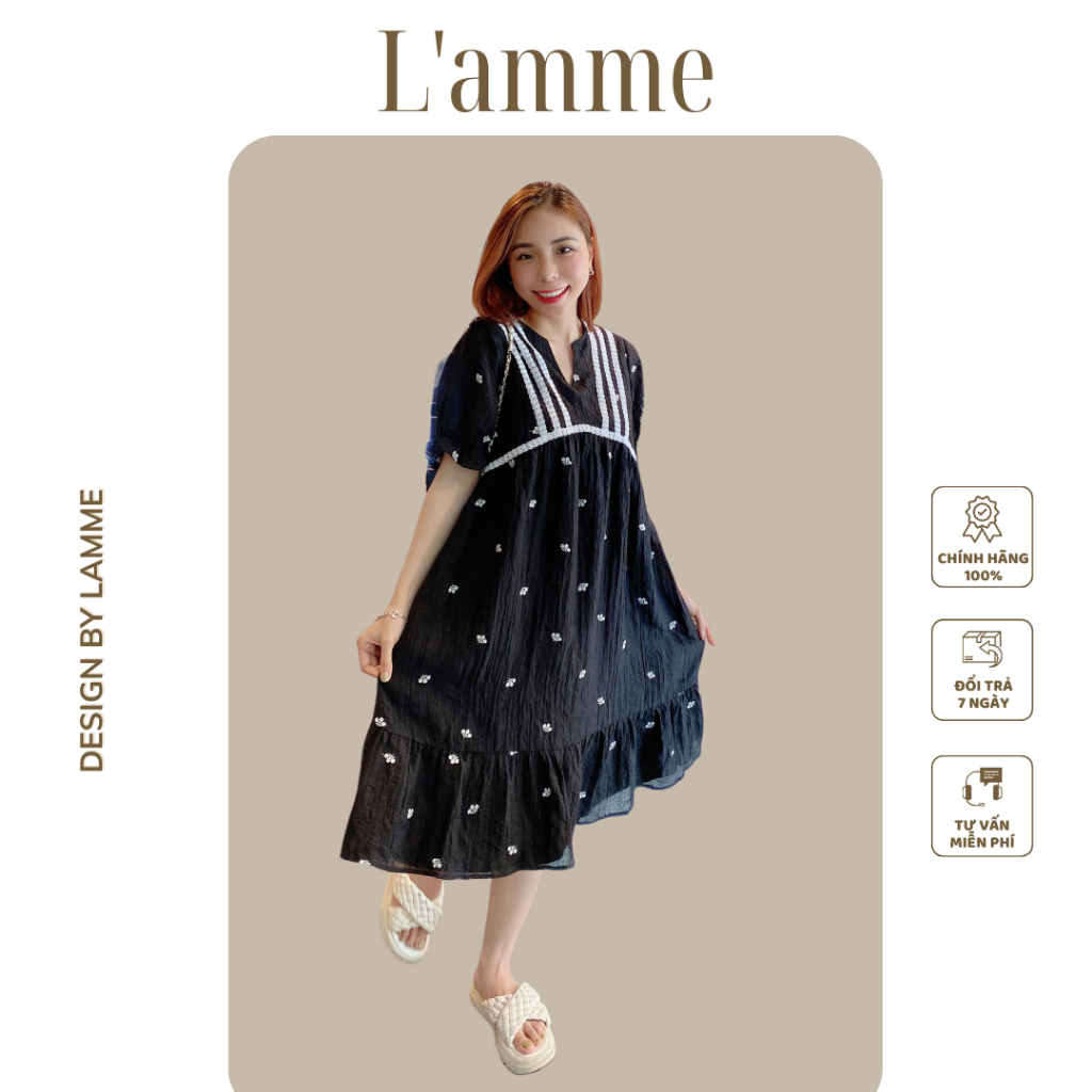 Váy bầu đẹp Flyn Dress dáng váy babydoll phối viền ren hai lớp tơ mỏng nhẹ thoáng mát thiết kế by L’amme