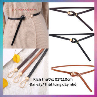 Thắt Lưng Dây Da PU B23 Bản 1cm Khóa Kim Loại Tròn Nhỏ Thanh Lịch Thiết Kế Thời Trang Cho Nữ Phong Cách Thanh Lịch