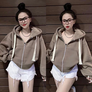 [SẴN GIÁ XƯỞNG] Áo Khoác Nỉ Croptop Lửng Nữ Dáng Rộng Dày Tay Bồng Giá Rẻ Màu Trà Sữa Hot Trend 2023