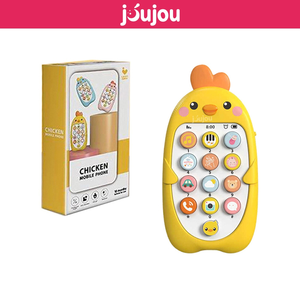 Điện thoại đồ chơi cho bé có nhạc và đèn hình gà con đáng yêu JuJou chất liệu nhựa an toàn