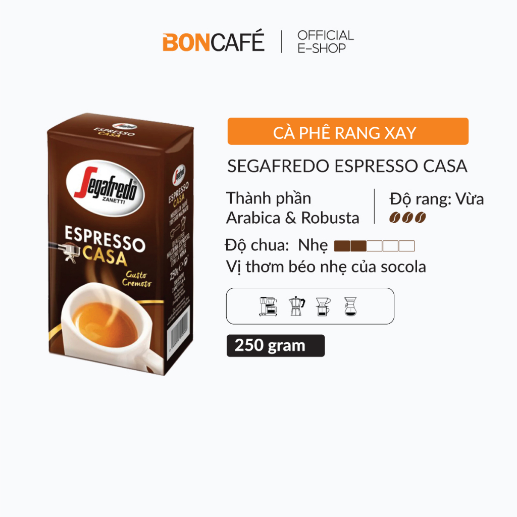 Cà phê Ý Segafredo Espresso Casa Rang xay & Nguyên hạt Arabica