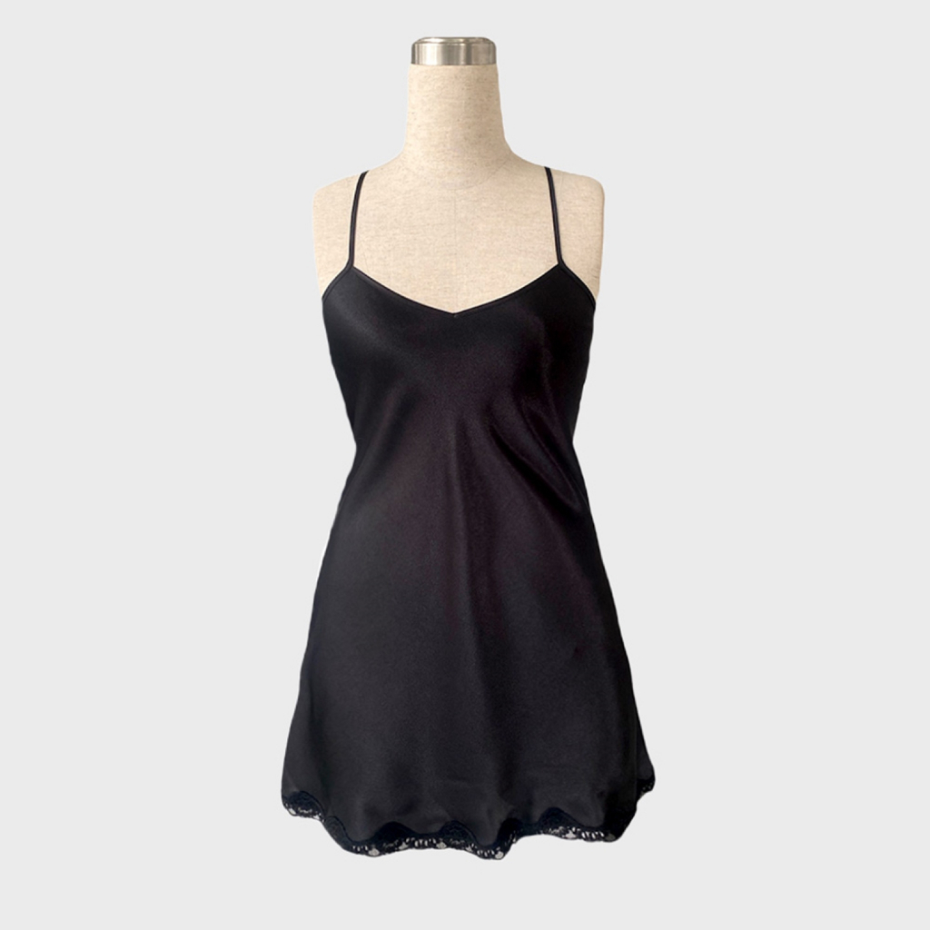 Đầm ngủ phi lụa cao cấp WANNABE DNS14 váy ngủ 2 dây kiểu dáng đơn giản nhẹ nhàng chân váy viền ren lai chăm sóc giấc ngủ