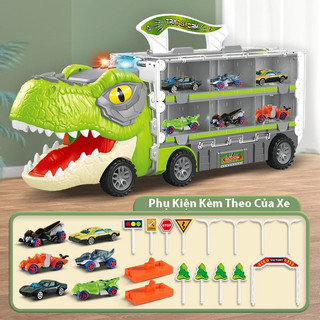 Đồ Chơi Xe Tải Khủng Long Biến Hình Đường Đua Dài 155cm Kèm 6 Xe Con Và Bảng Báo Tín Hiệu Có Phát Nhạc Đèn Khi Về Đích