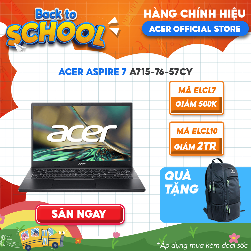 [Mã ELCL10 giảm 10% đơn 9TR] Laptop Acer Aspire 7 A715-76-57CY (i5-12450H | 8GB | 512GB | 15.6 FHD)