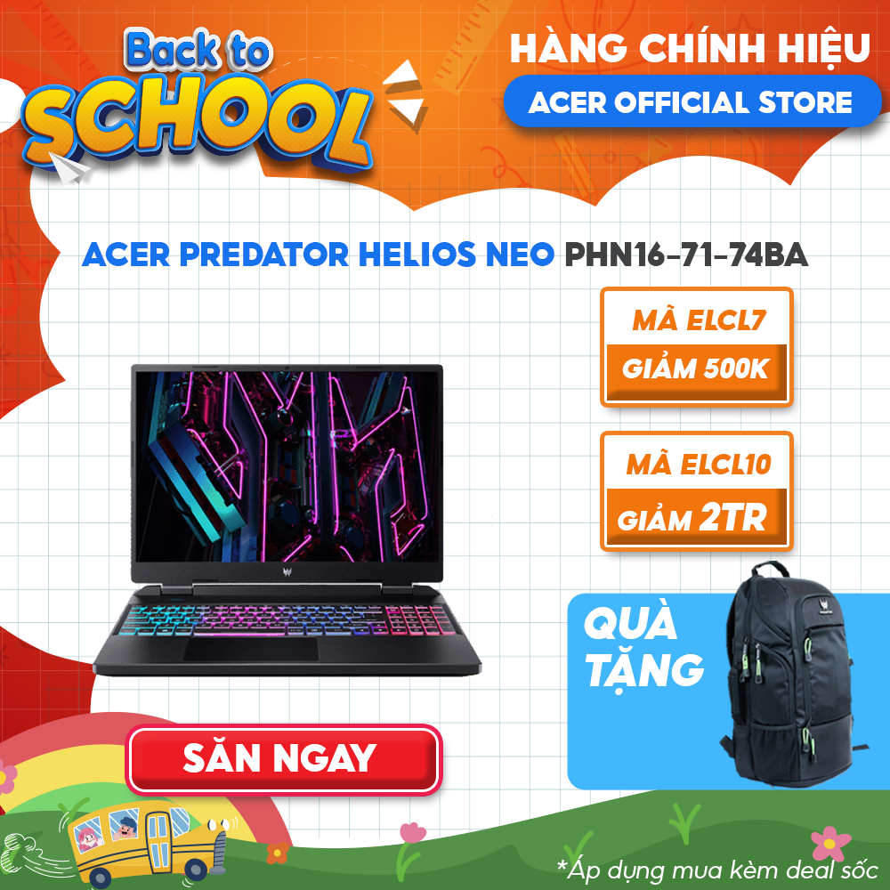 [Mã ELCL12 giảm 12% đơn 10TR] Laptop Acer Predator Helios Neo PHN16-71-74BA (i7-13700HX|16GB|512GB|RTX™ 4060 8GB)