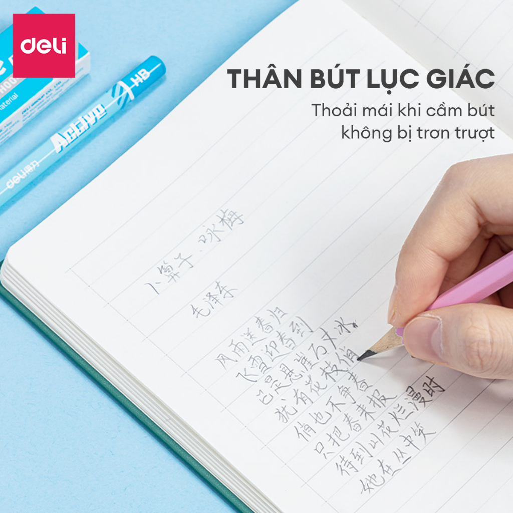 Bút chì lục giác Deli 30 chiếc/hộp loại 2B/HB màu sắc pastel dễ thương, thân gỗ dễ gọt vẽ tranh, viết chữ