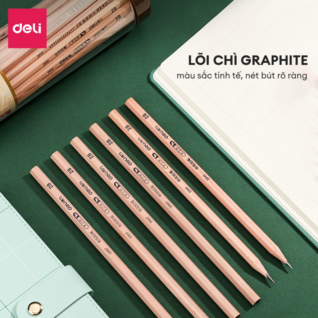 Hộp 30 bút chì HB 2B Deli - Chì đen đậm đều nhạy với máy chấm thi An toàn luyện viết chữ vẽ mỹ thuật phác thảo