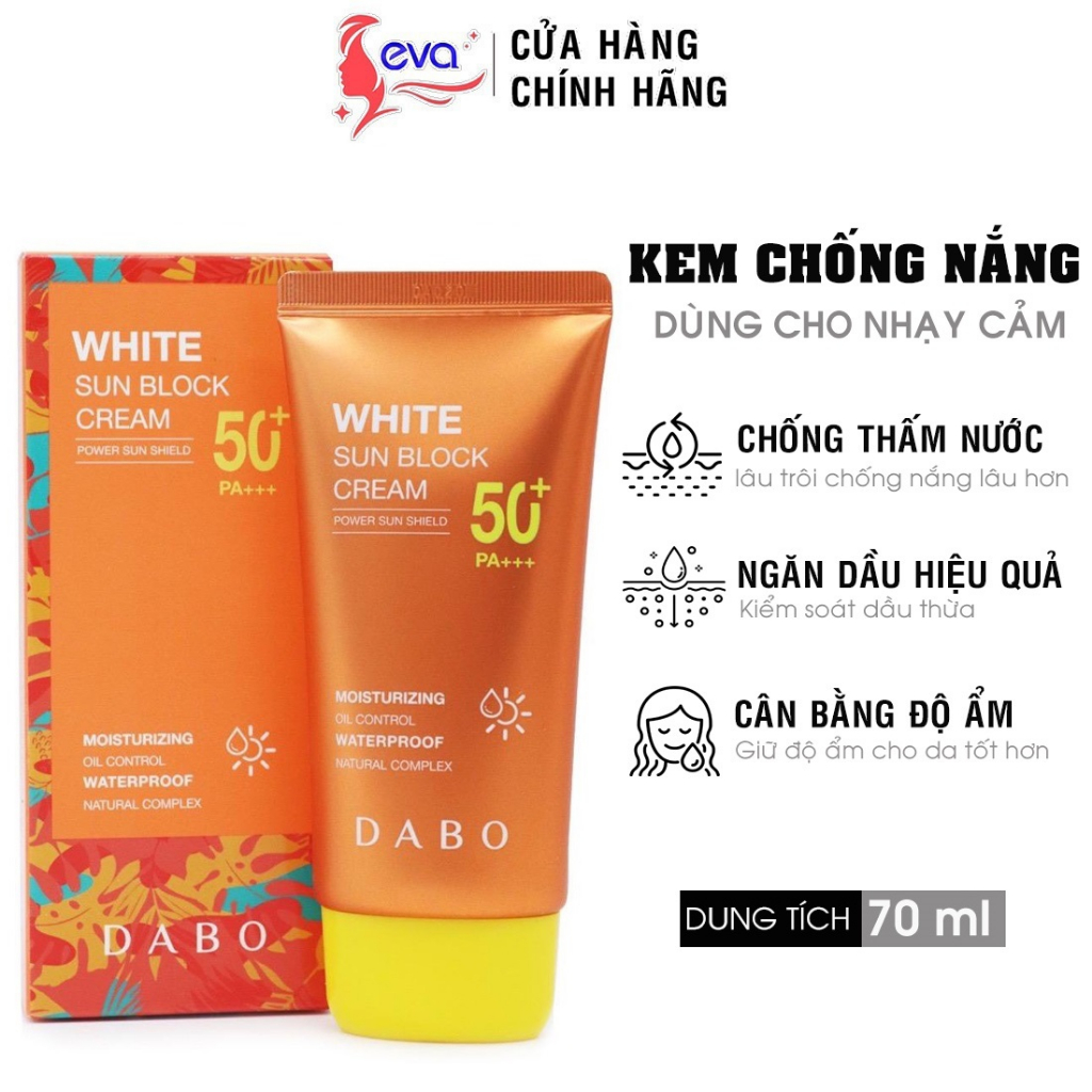 [Mã ICBFRI15 giảm 10% đơn 0đ] Kem chống nắng dưỡng trắng cho da nhạy cảm Dabo White Sunblock Cream 70ml