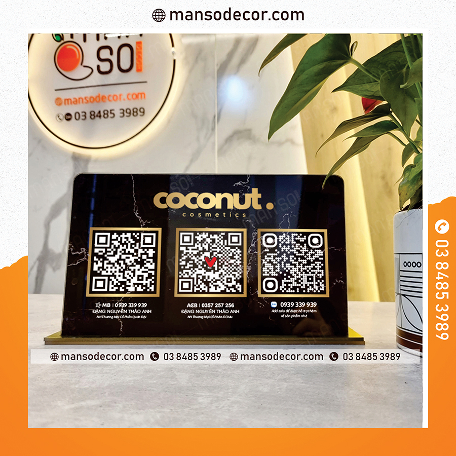 Bảng quét mã QR để bàn - Bản ngang - in decal dán ngược mặt sau mica ...