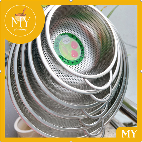 Rổ Inox Tròn 2 QUAI CHERRY, Rổ Inox 201 Không Gỉ Lỗ Lưới Dày - Đồ Chiên Để Ráo Dầu - Đựng Rau Củ Quả