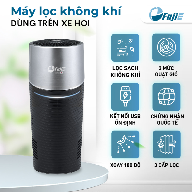 Máy lọc không khí xe ô tô FujiE AP100, nhập khẩu , tạo ion âm lọc sạch không khí, khử mùi chống say xe