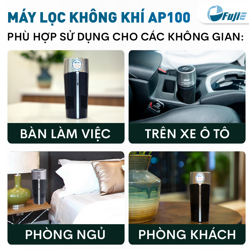 Máy lọc không khí xe ô tô FujiE AP100, nhập khẩu , tạo ion âm lọc sạch không khí, khử mùi chống say xe