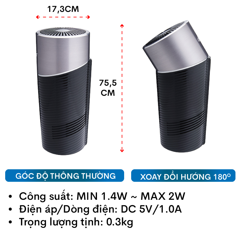 Máy lọc không khí xe ô tô FujiE AP100, nhập khẩu , tạo ion âm lọc sạch không khí, khử mùi chống say xe
