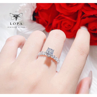 Nhẫn nữ Bạc LoPa sk121 dáng cao cổ đính đá lấp lánh nửa nhẫn,Bạc LoPa