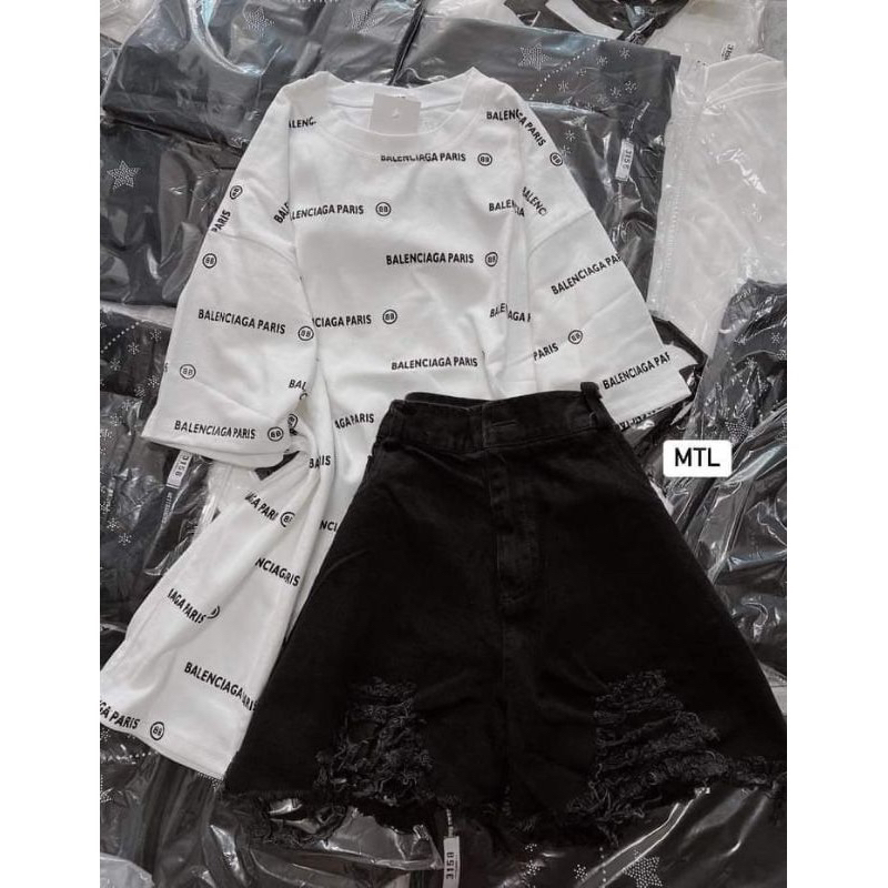 [ Rẻ vô địch ] Set bộ áo thun mix quần sooc rách các loại | Shopee Việt Nam