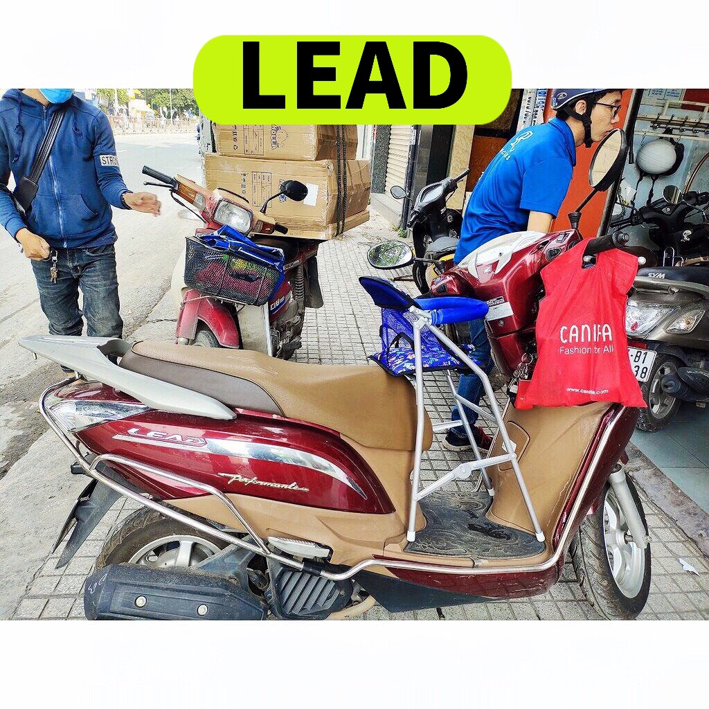 Ghế cho bé ngồi xe LEAD , Ghế ga xếp sắt sơn tĩnh điện xám gấp gọn