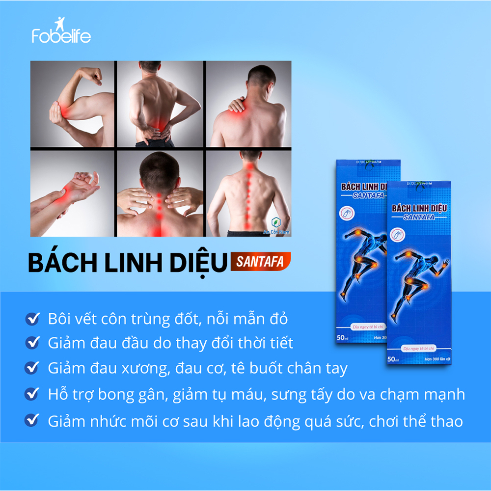 Chai Xịt Giảm Nhanh Đau Nhức Xương Khớp Bách Linh Diệu Santafa Fobe - Chai 50ml