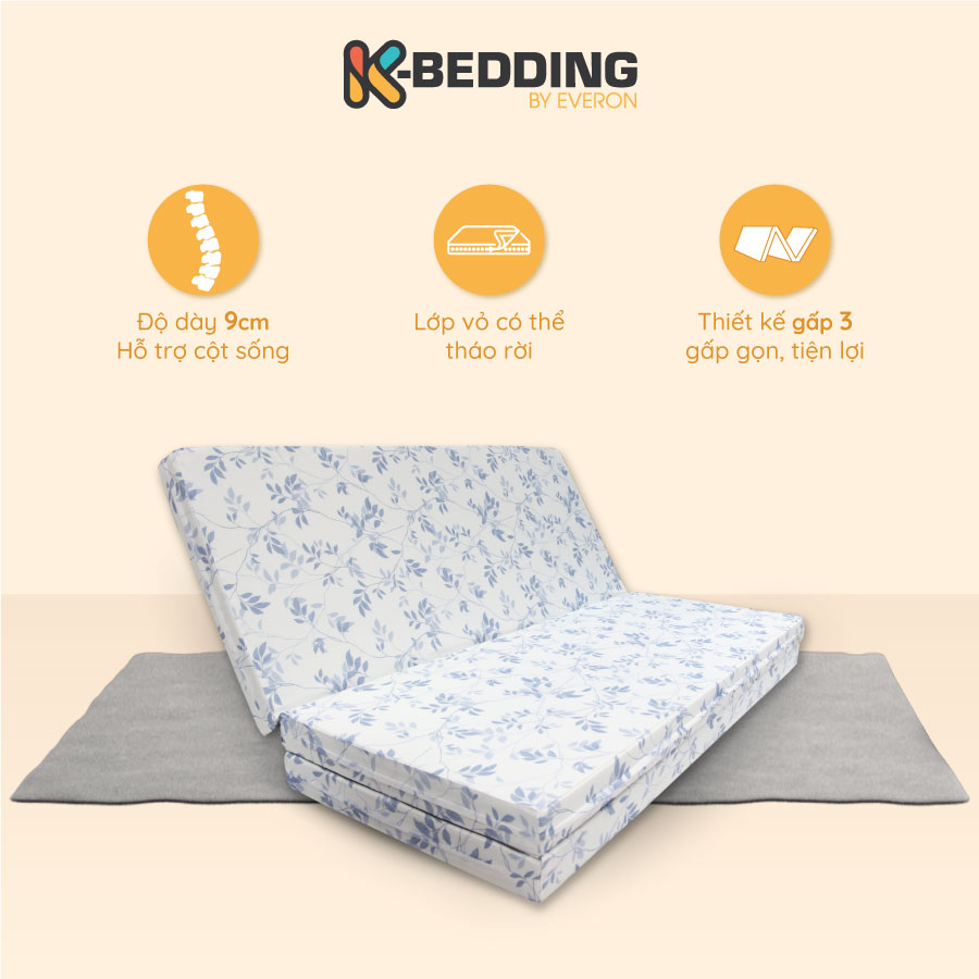 Ảnh Nệm Bông Ép Gấp 3 K-Bedding By Everon MTP lớp vải tencel thoáng mát, nệm cứng cao 9cm, bảo hành 5 năm, màu ngẫu nhiên 3
