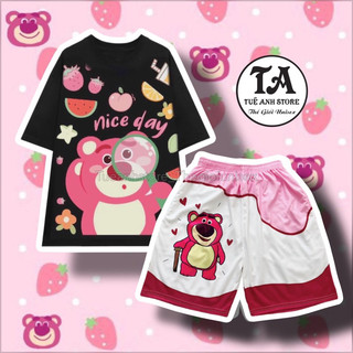 Combo 3 Áo Thun Gấu Dâu Lotso 3D Tay Lỡ in chuyển nhiệt Unisex From Rộng Áo thun hoạt hình cartoon dễ thương TUEANHSTORE
