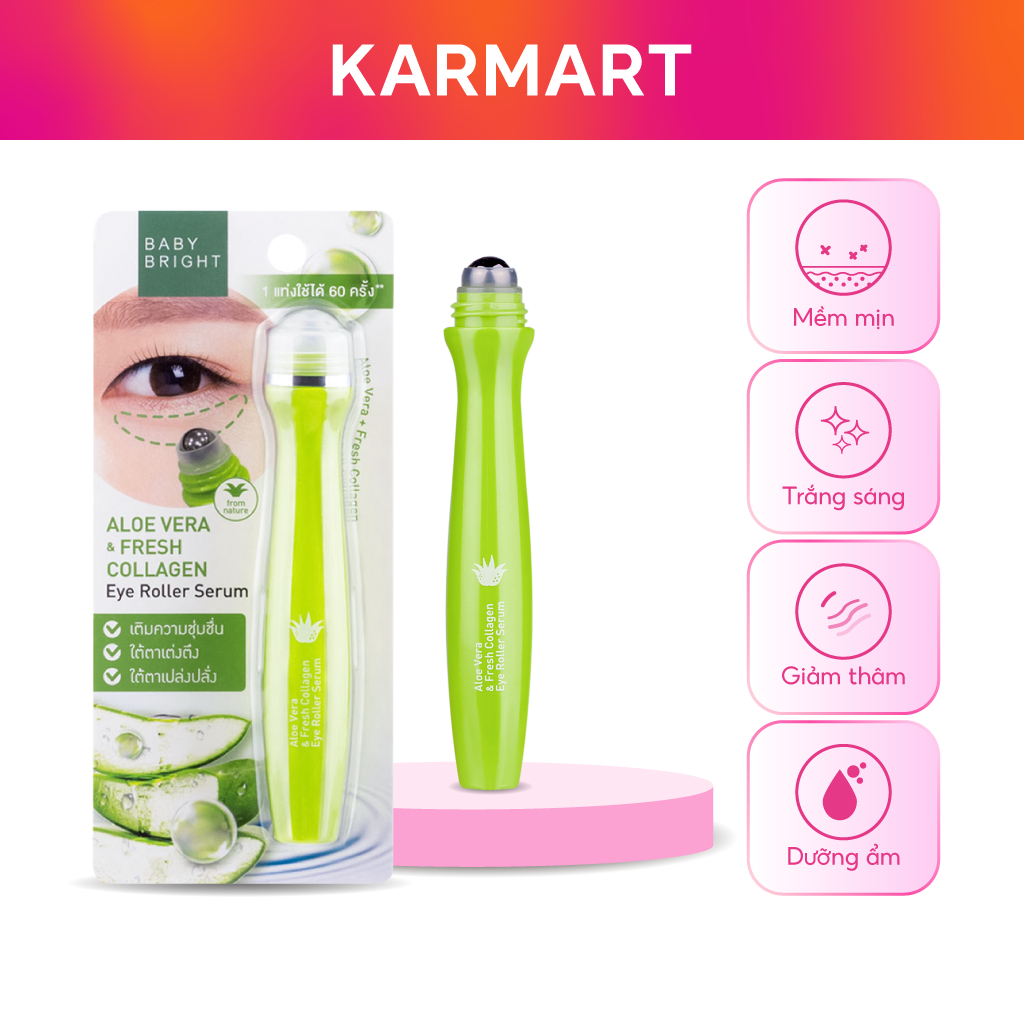 Ảnh Cây Lăn Mắt Lô Hội Và Collagen Tươi Baby Bright Aloe Vera & Fresh Collagen Eye Roller Serum 15ml 1