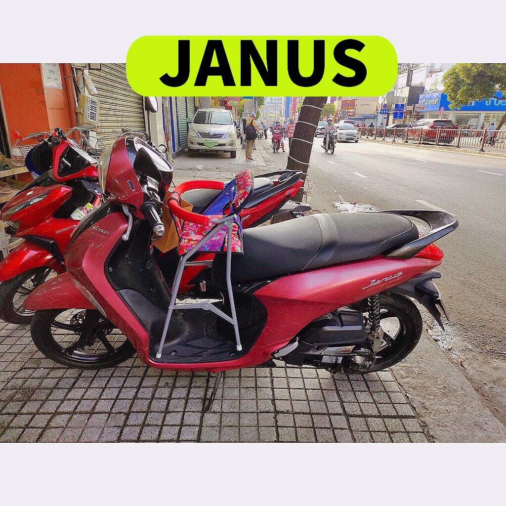 Ghế ngồi xe máy JANUS cho bé , Ghế ga xếp sắt sơn tĩnh điện gấp gọn