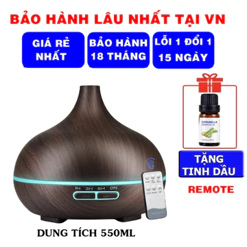 Máy Xông Tinh Dầu Đèn Xông Tinh Dầu Cao Cổ Vân Gỗ 550ML(Tặng Tinh Dầu và Remote)