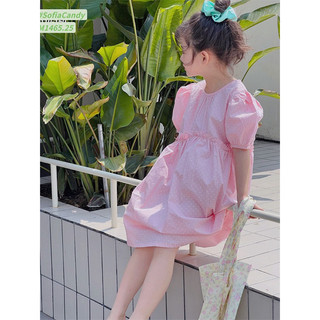 (Video) Váy đầm xinh bé gái. Váy xoè Hồng bi siêu xinh chất thô lụa hàn cao cấp 10-40kg Sofia Candy