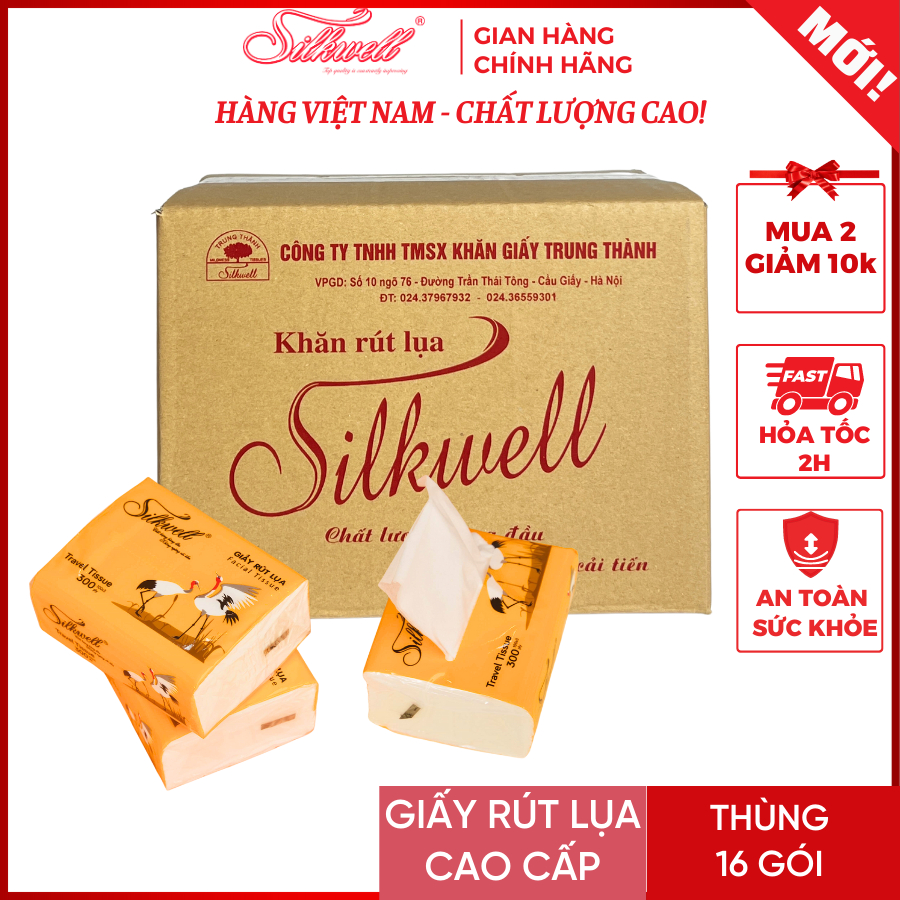 Thùng 16 Giấy ăn rút lụa Silkwell Sếu 100 tờ 3 lớp hàng cao cấp siêu mềm mịn không tẩy trắng chính hãng