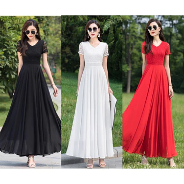 ĐẦM XÒE PHỐI REN CỔ V 2110 đầm dự tiệc, đầm đi chơi, đầm đi dạo, đầm dài