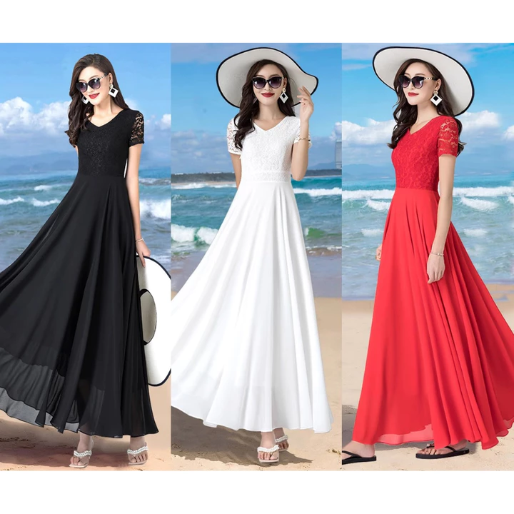 ĐẦM XÒE PHỐI REN CỔ V 2110 đầm dài, đầm dự tiệc, đầm đi chơi
