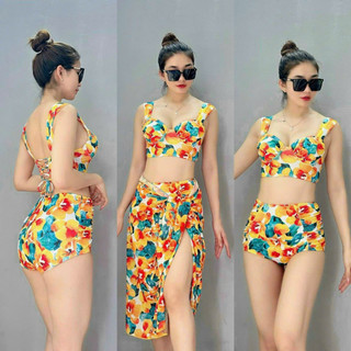 BIKINI 2 MẢNH GỌNG VUÔNG QUẦN CẠP CAO KÈM KHĂN NHIỀU HỌA TIẾT MỚI BIKINIUMI BIKINISTORE