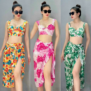 BIKINI 2 MẢNH GỌNG VUÔNG QUẦN CẠP CAO KÈM KHĂN NHIỀU HỌA TIẾT MỚI BIKINIUMI BIKINISTORE