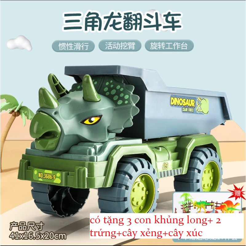 Đồ chơi xe ô tô chở khủng long BBS cỡ lớn trẻ em, bộ đồ chơi nhiều con khủng long