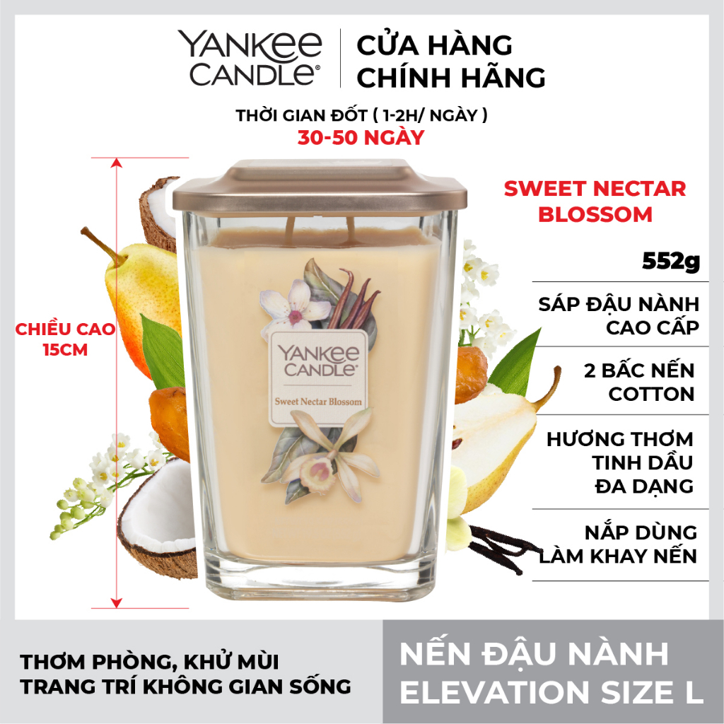 Nến ly vuông Elevation Yankee Candle size L - Sweet Nectar Blossom (552g)