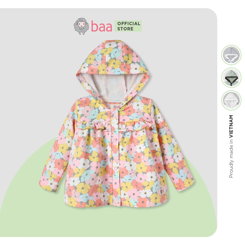 Áo khoác có nón cho bé sơ sinh, áo khoác vải da cá cho bé gái từ 0 - 18 tháng Baa Baby - GN-AK02D