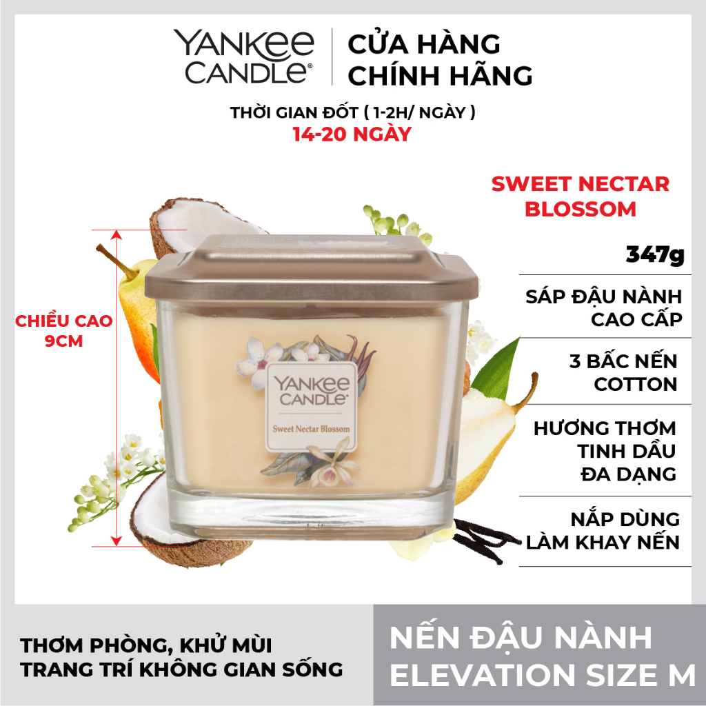 Nến ly vuông Elevation Yankee Candle size M - Sweet Nectar Blossom (347g)
