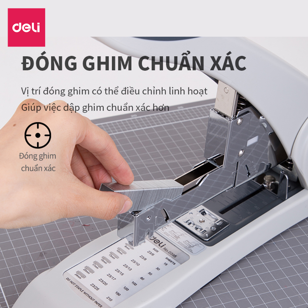 Dập ghim to 210 tờ Deli, bàn dập ghim cỡ lớn trợ lực, máy bấm ghim tiện lợi, ghim nhiều trang, chất lượng cao