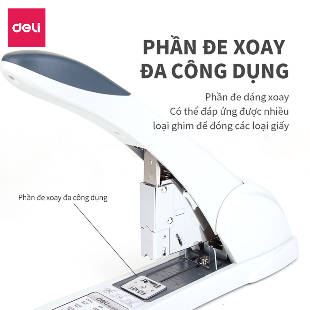 Dập ghim to 210 tờ Deli, bàn dập ghim cỡ lớn trợ lực, máy bấm ghim tiện lợi, ghim nhiều trang, chất lượng cao