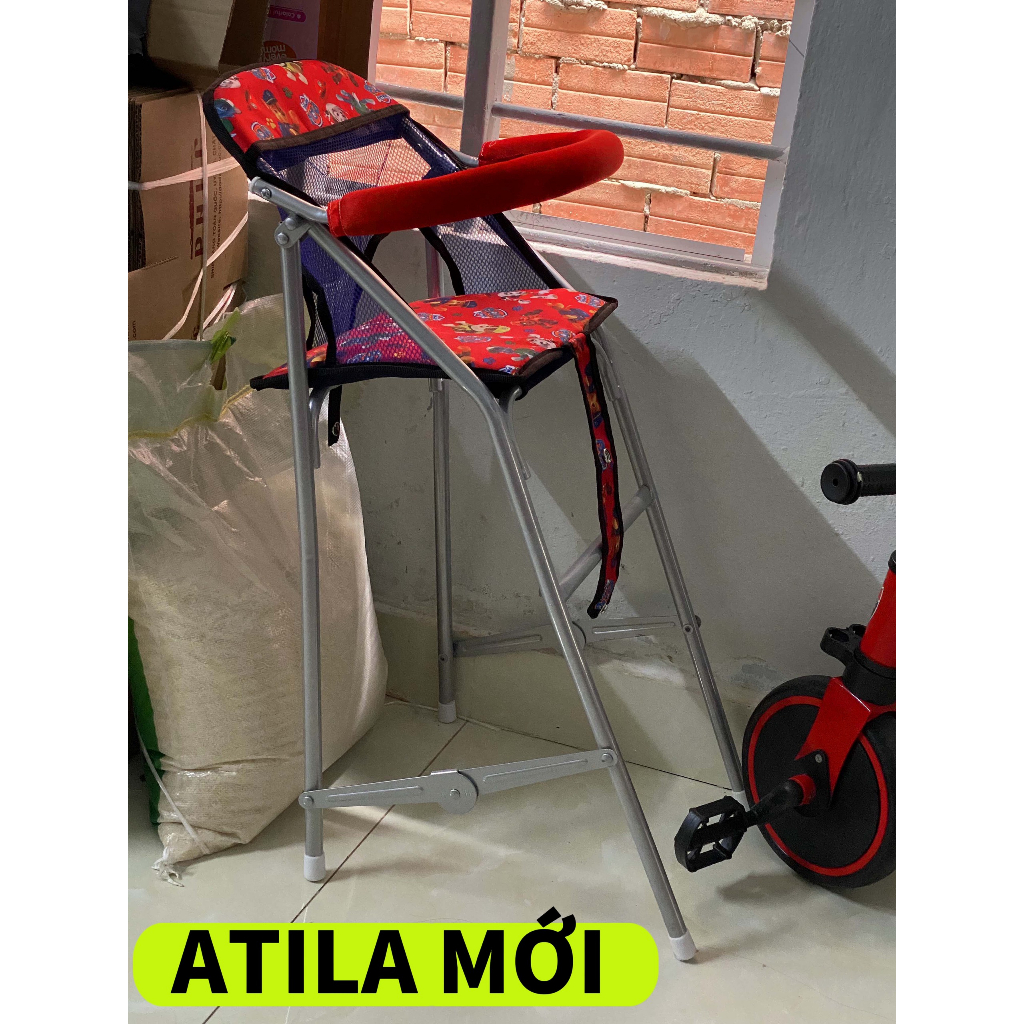 Ghế ngồi xe ATILA MỚI - ELIZABETH  - NOZZA cho bé , Ghế ga xếp sắt sơn tĩnh điện xám , AN TOÀN CHO BÉ