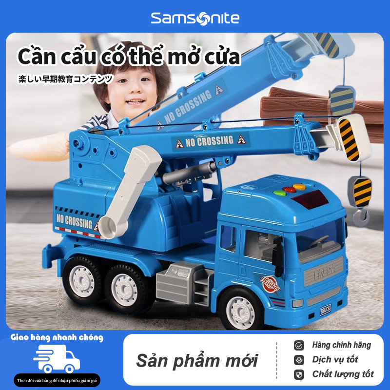 Đồ chơi xe cần cẩu kỹ thuật bánh đà, cẩu xoay 360 độ, xe công trình xây dựng, xe bồn có đèn và nhạc.